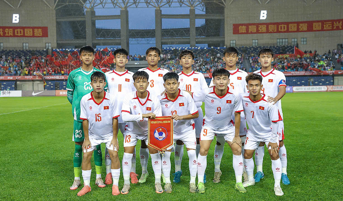 U16 Việt Nam trước trận đấu. Ảnh: VFF